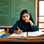 **

"A student fully clothed in shalwar kameez, sitting at a desk covered in textbooks and past papers. Open books include titles like "Oxford Handbook of Commercial Correspondence" and "Business Vocabulary in Use". A timetable is pinned to the wall. The scene is lit by warm sunlight, appropriate content, professional, perfect anatomy, natural pose, high quality, safe for work, modest."

**